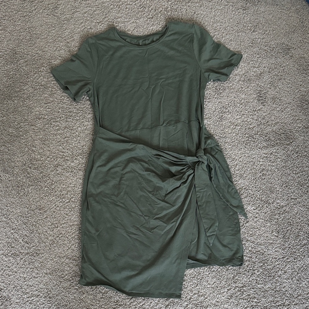 A New Day Olive Green Tie-Front Mini Dress